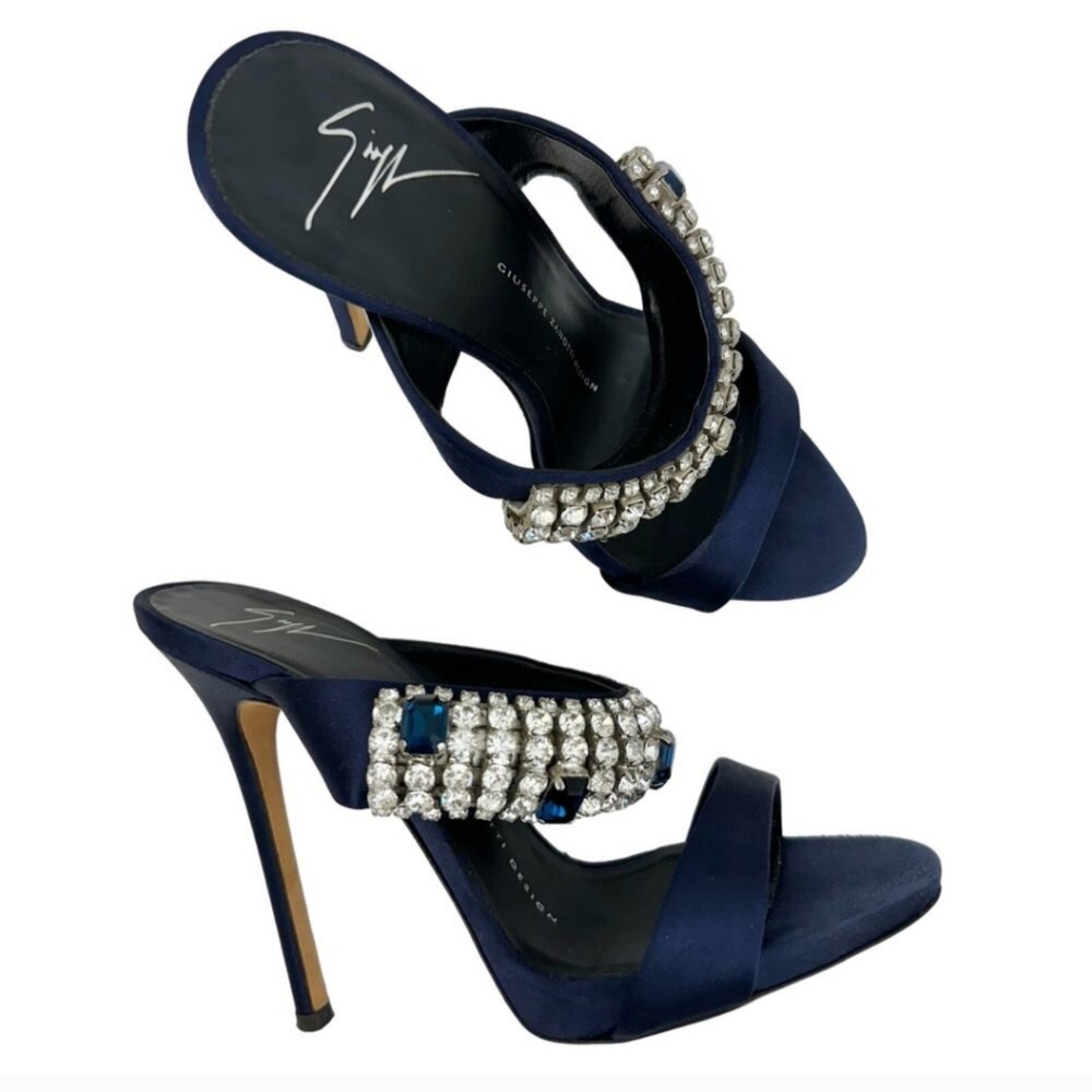 Giuseppe Zanotti Crystal Satin Heels Platform Embellished Royal Blue | 36 (US 6)